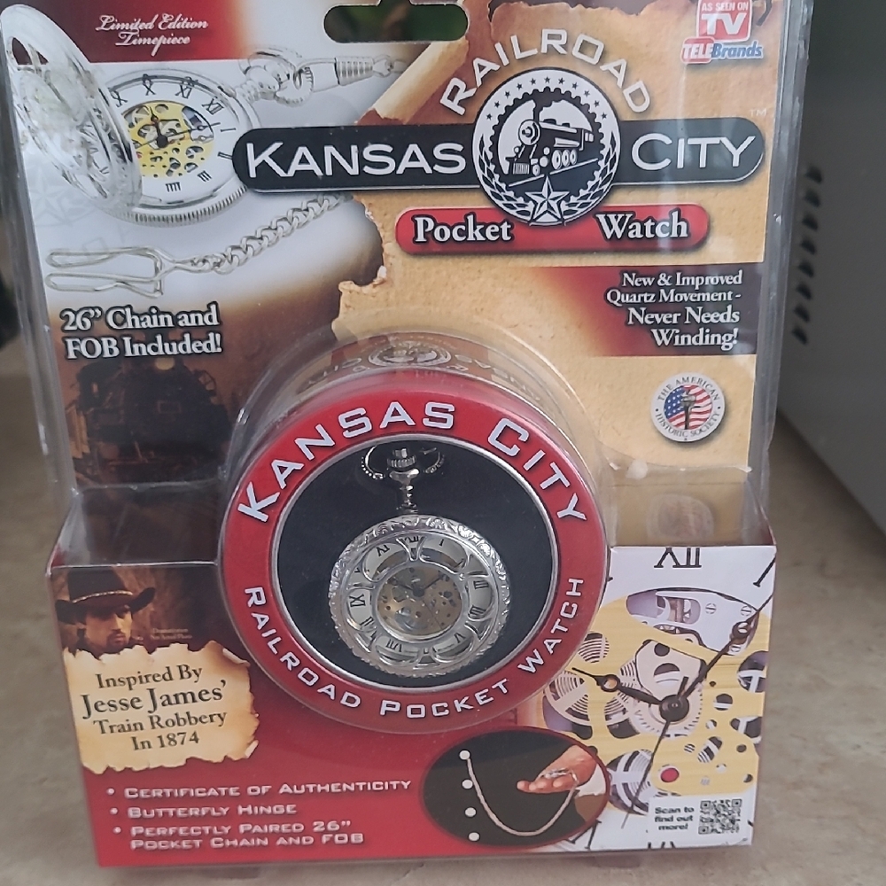 Kansas City Railroad Pocket Watch New Sealed TeleBrands Jesse James Collectible